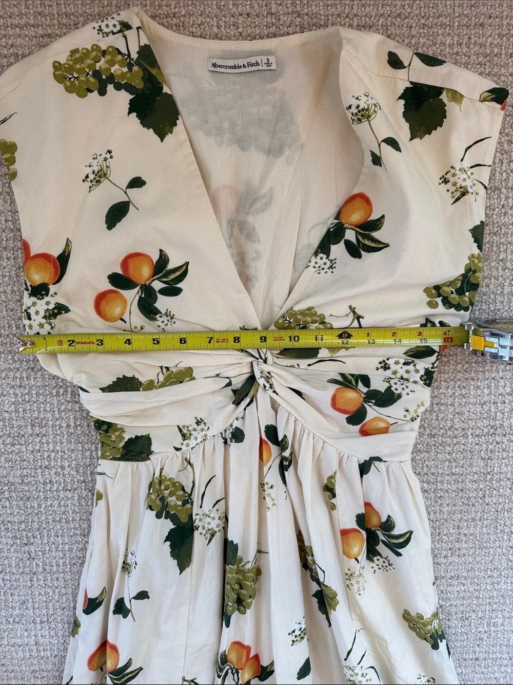Abercrombie Cream Fruit Print Twist-Front Maxi Dress - Size S